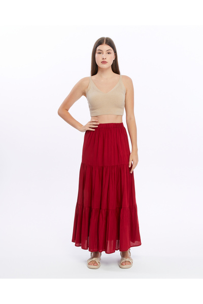 BNZ TEKSTİL Long Skirt Red Anabel