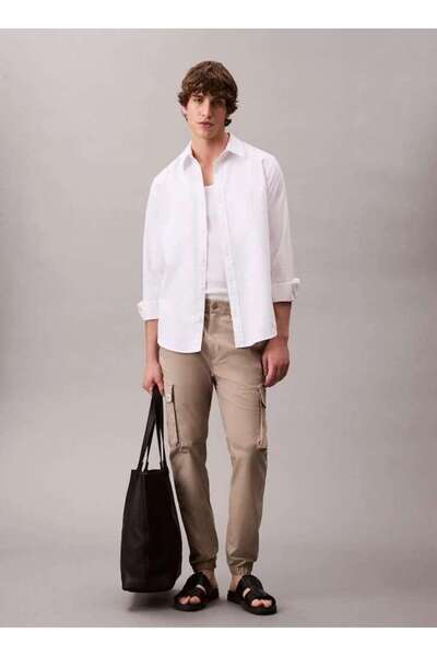 Calvin Klein SKNNY ELSTC RPSTP CR Bej Erkek Pantolon