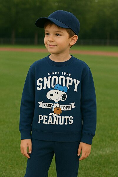 LİTTLE TORTOİSE Snoopy Printed Boys' Tracksuit Set / Sweatshirt Set
