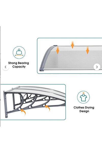 SUNDURMAGROSS Kapı Üstü Pratik Sundurma 200 X 80 cm Gri Ayak Şeffaf Levha