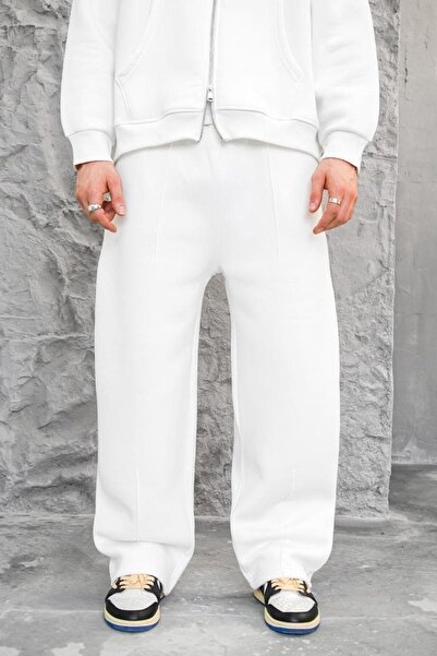 HAFKA Λευκή άνετη βασική πλισέ φόρμα φούτερ