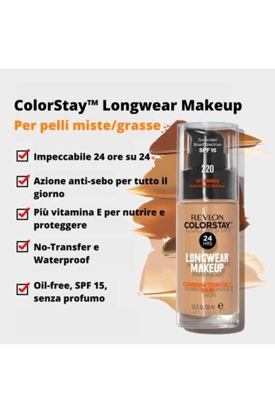 Revlon Colorstay Liquid Foundation Makeup For Combination/Oily Skin SPF 15, Longwear Medium-Full Cov