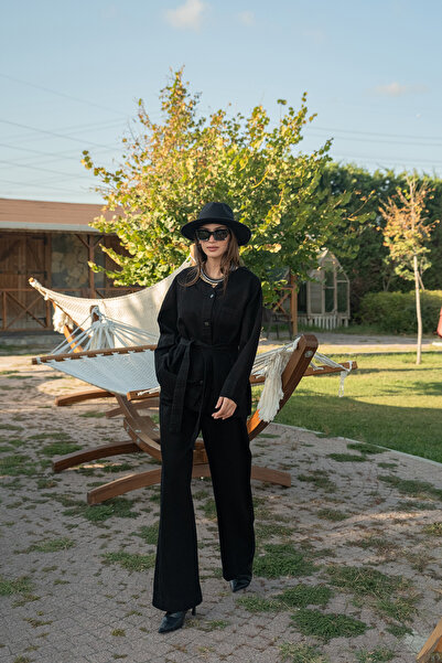 LOCCO Women's Belted Denim Suit Black