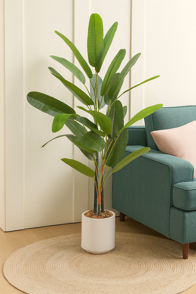 DRAMA HOME 120cm High Artificial Decorative Tree with Natural Green Leaves and Elegant Pebble Pot for Home