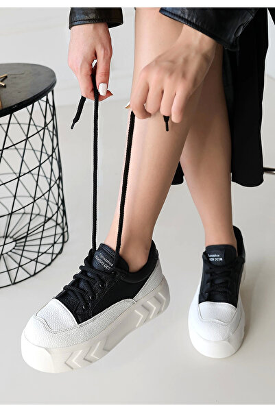 Skygo Emwa Black Leather Lace-Up Sneakers