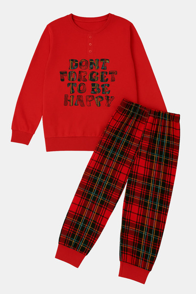 İYİBU Young Children's Red Plaid Pajama Set – 8-12 Years Old Winter Christmas Special