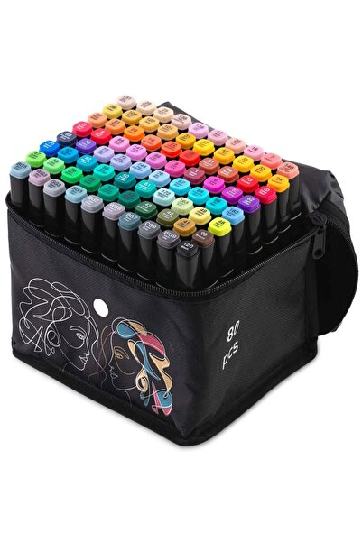 DacEnergy Set 80 markere duble , cerneala cu alcool, cu varfuri de 2 mm si 7 ...