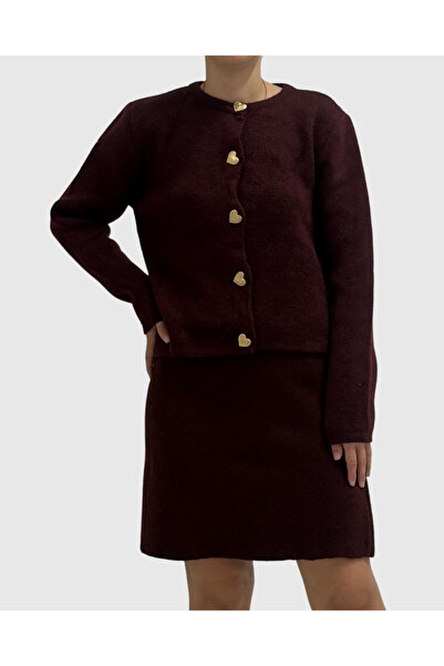 haha Burgundy Jacket Blouse for Women - Skirt Set