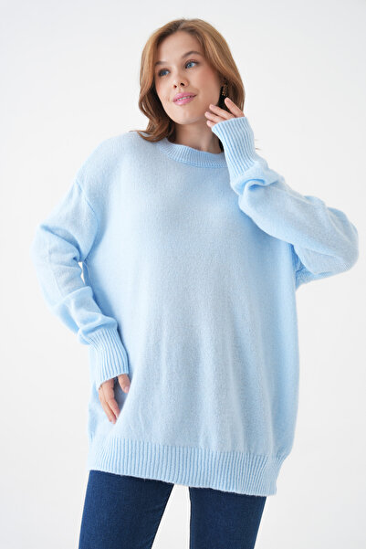 barış sülün lovebox Women's Crew Neck Oversize Baby Blue Knitwear Sweater 4090