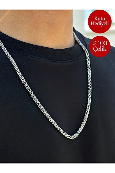 Vexa Aksesuar Yuvarlak Kral Model Çelik Kolye İthal Zincir 3mm Orta Kalınlıkta - KUTULU
