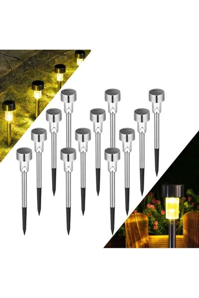 Impact Vision Set 12 Lampi Solare LED de Exterior pentru Gradina, din INOX, IP44, Argintiu-Negru, Impact Vision®