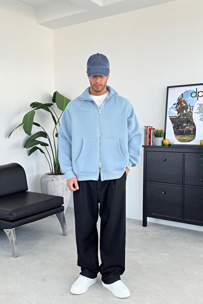 HAFKAGİYİM Baby Blue Cozy Basic Φούτερ με διπλό φερμουάρ Oversize