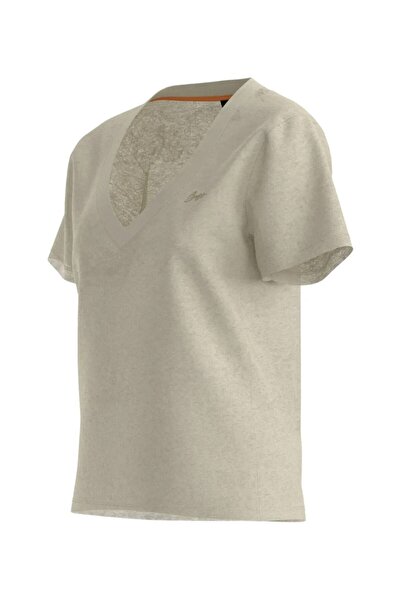 HUGO Women's Comfortable Fit V-Neck Cotton Short Sleeve Beige T-Shirt 50538645-295