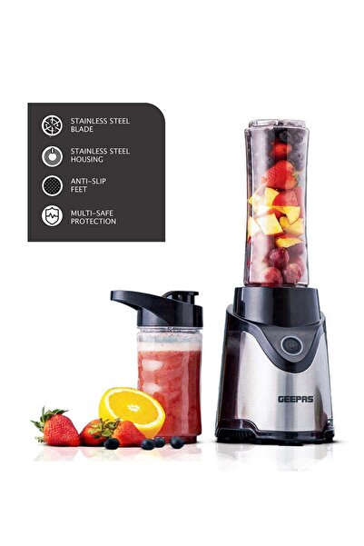 Geepas Personal Blender 500W – Stainless Steel Blades, 2 BPA-Free Jars, Safety Lock, Black