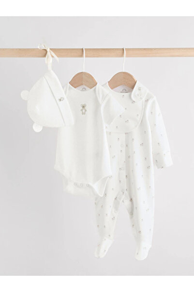 Next Baby طقم ملابس مستشفى مكون من 4 قطع مطبوعة برسومات حيوانات من القطن العض...