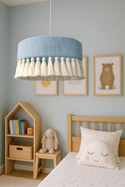 YUTEDEKOR Lagertha Bebek Mavi Avize, Çocuk odası avize, Bebek odası avize, Yatak Odası avize, Püsküllü avize,