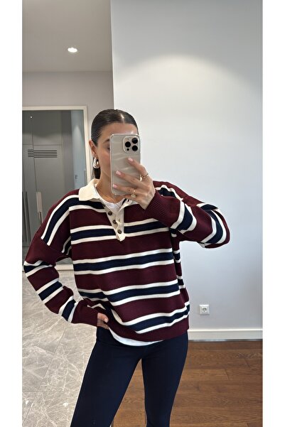 sinemkivanc co Colorful Pola Collar Sweater