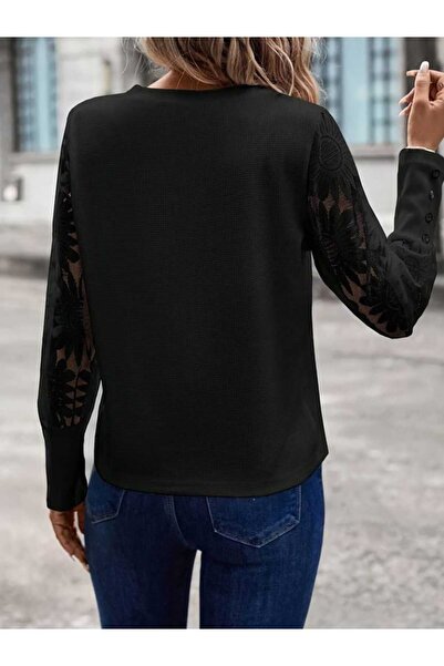 JANES Γυναικεία μπλούζα με μακρύ μανίκι με λαιμόκοψη βάφλα