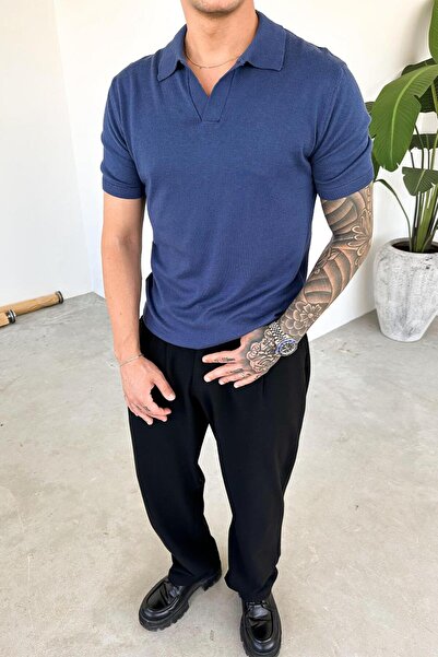 HAFKAGİYİM Μπλουζάκι με λαιμόκοψη πόλο με λεπτό κλιμακωτό πλέγμα Indigo