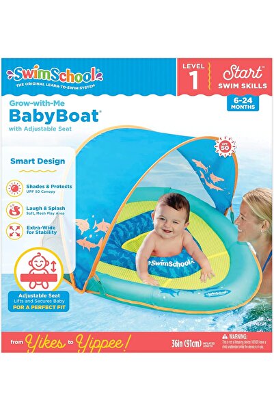 Swim School قارب Aqua LEISURE للأطفال مع مظلة، أزرق