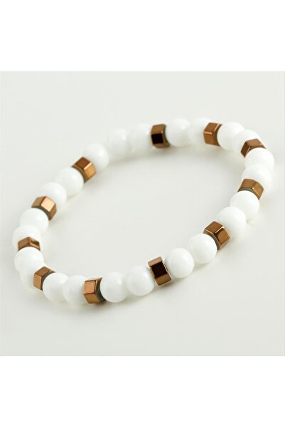 ZERO LAND سلة التسوق الخاصة بي - سوار من الحجر الطبيعي الهيماتيت - أبيض