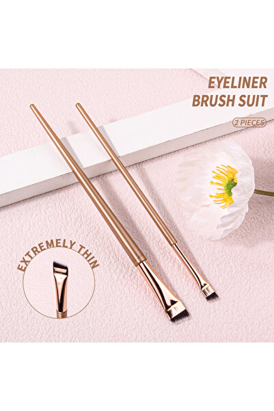 choice2 فرشاة تحديد العيون الذهبية الرفيعة للغاية ذات الحافة المشطوفة مكونة من قطعتين وفرشاة الحواجب وفرشاة ظلال العيون أسفلها