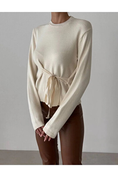 My Blog Ecru Miusa Front Tie Design Sweater-4507