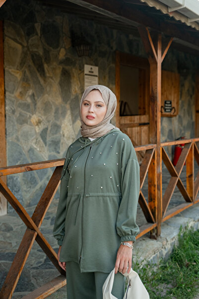 LOCCO Women's Stone Detail Jacket Suit Khaki Green