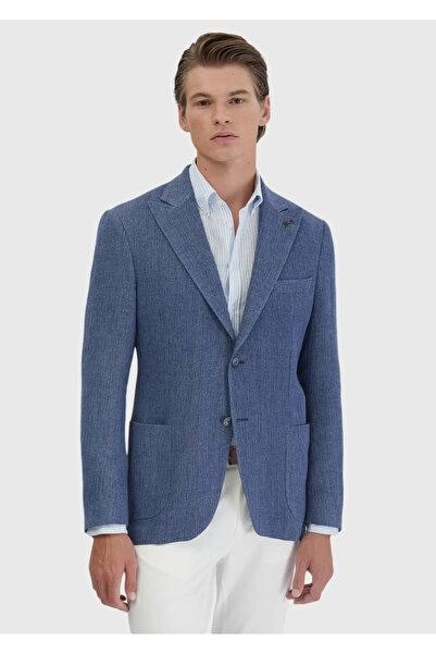 Ramsey Light Indigo Plain Shirt Shoulder Slim Fit Linen Blend Jacket