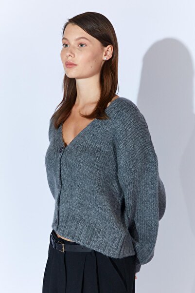 TENA Women's Anthracite V-Neck Basic Cardigan