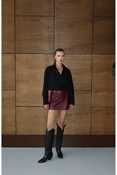 LOISY Kadın Deri Mini Şort Etek