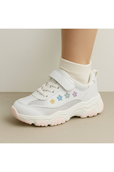 JOJO KIDS Girl's Velcro Leather Sneakers, Orthopedic Sole, Non-Slip Sole