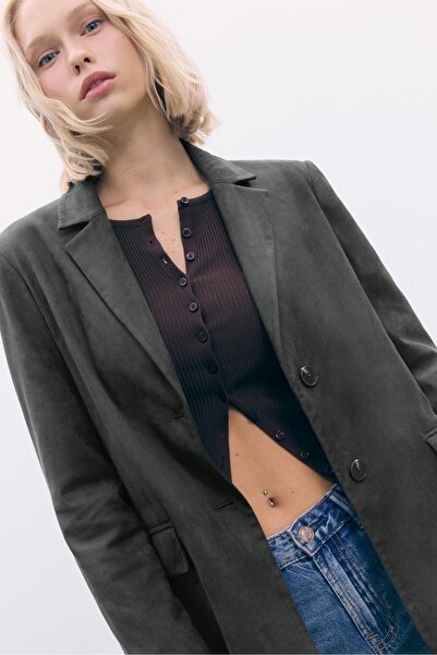 Stradivarius Süet efektli normal kesim blazer