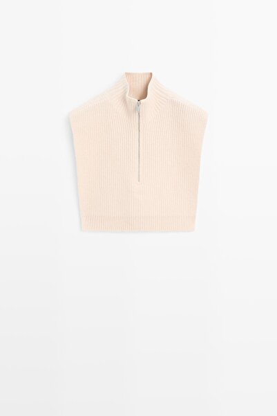Massimo Dutti Fermuarlı kısa yün karışımlı yelek