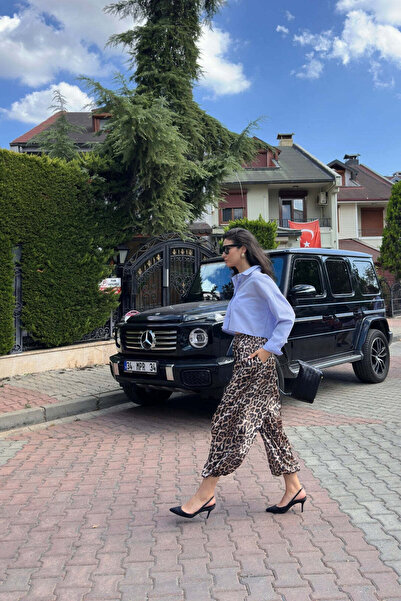 FABB Leopar Saten Şalvar Pantolon