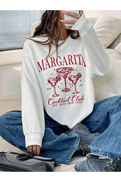 Revasser Unisex Kadın/Erkek Detaylı MARGARİTA Özel Baskılı Renkli Oversize Bi...