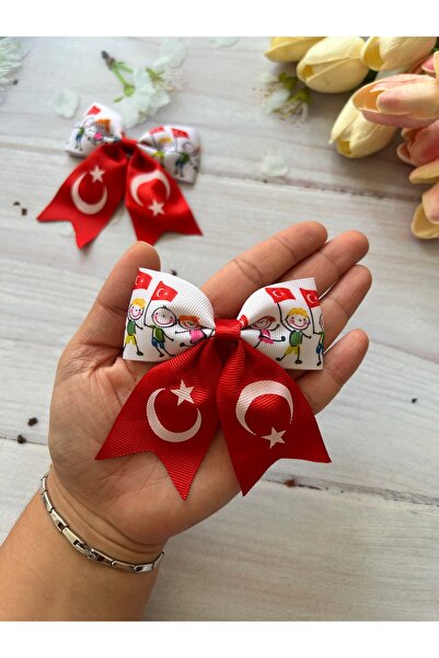 THE İLKİN TOKA April 23, October 29 Children's Day and Flag Patterned Ribbon Buckle - 2 Pieces with Clips