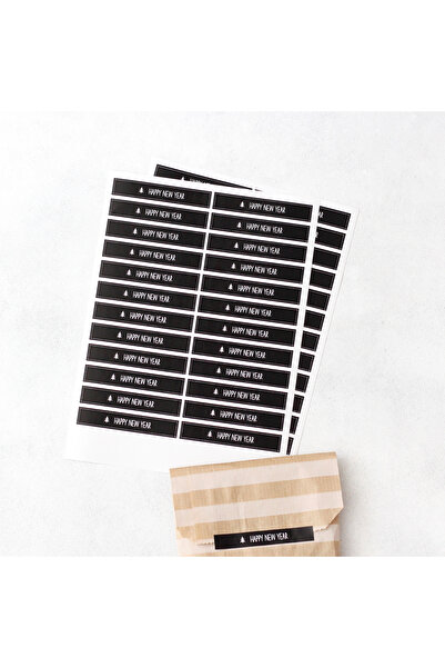 Bimotif Yılbaşı happy new year şerit sticker, 24 adet (1 sayfa)