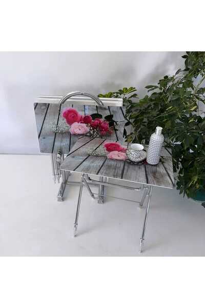 Sar Pakete Liza Serisi Çanta Zigon, 4 lü Katlanabilir Sehpa, Cam Sehpa, Çanta Sehpa Krom Ayak