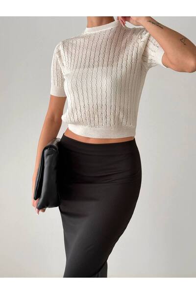 My Blog Ecru Stella Short Sleeve Knit Blouse - 4334