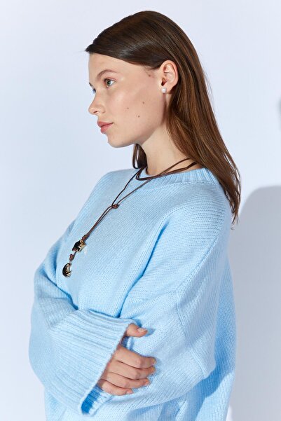 TENA Women's Blue Crew Neck Basic Knitwear Sweater