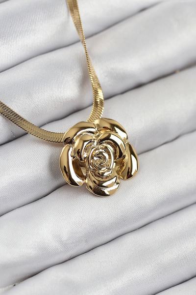 Skygo قلادة نسائية من الفولاذ 316L على شكل وردة إيطالية بسلسلة ذهبية اللون - ...