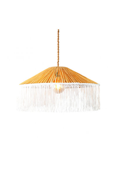 SALAŞHANE ATOLYE Japon Şapkası Rafya beyaz Püsküllü Avize çap 70