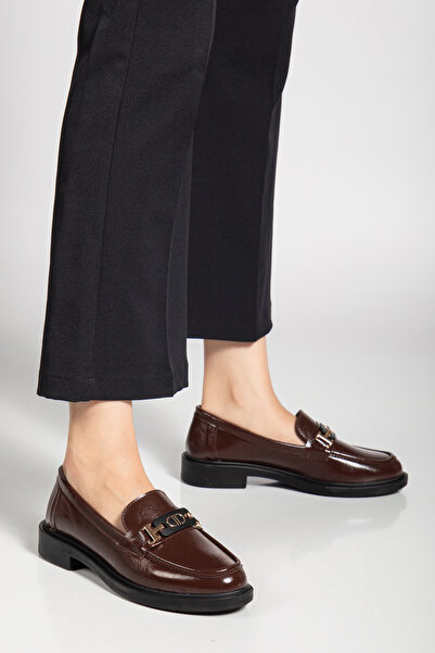 RİSSOLİ Kadın Acı Kahve Parlak Rugan Toka Detaylı Loafer Ayakkabı