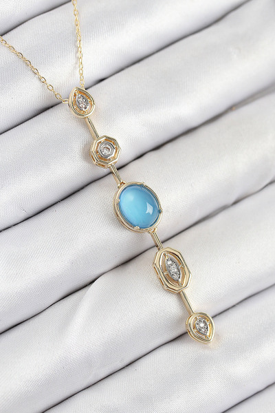 Skygo قلادة على شكل حرف Y من سلسلة نحاسية باللون الأزرق الذهبي مع حجر الزركون...