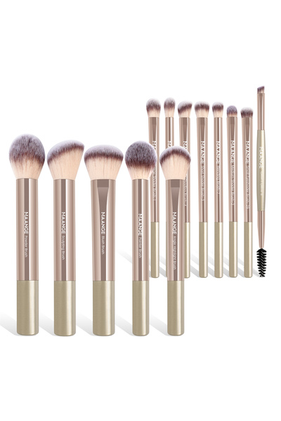 choice2 مجموعة فرش مكياج ماانجي الذهبية المكونة من 13 قطعة، كريم أساس، خافي عيوب، بودرة، ظلال عيون، أحمر خدود، فرشاة كابوكي