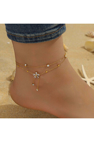 Pursehuit Brățară de gleznă aurie din oțel inoxidabil, suflată cu aur de 18k,...