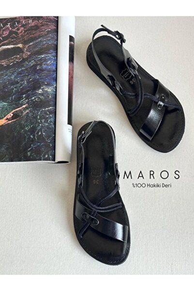 Zuum Maros 100% Genuine Leather Women's Sandals - Black Leather
