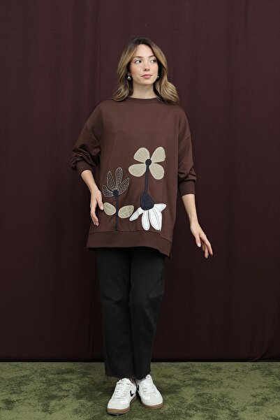 Puane Women's Floral Embroidered Tunic - 10721Tun - Brown