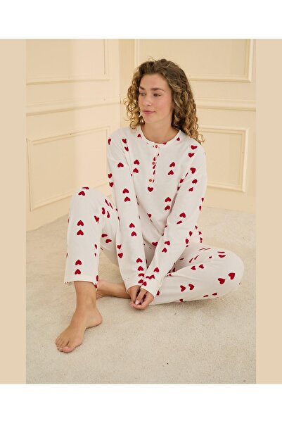pijamaworld Waffle Knit Pajama Set with Cuff Sleeves and Patch Pockets